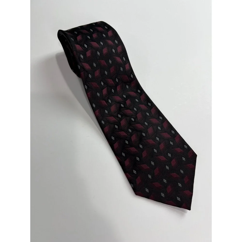 J. Ferrar Necktie‎ Mens OS Burgundy Geometric Silk Blend Formal Business A20